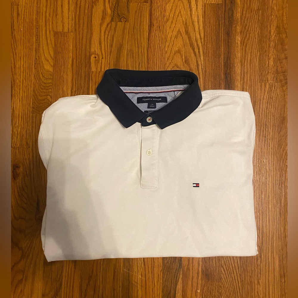 Tommy Hilfiger Men's white Polo with Navy Collar